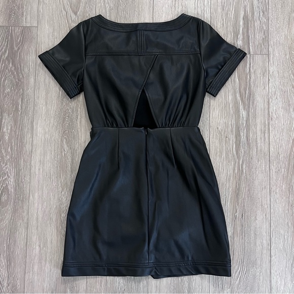 Anthropologie Black Faux Leather Wrap Mini Dress - Picture 9 of 13